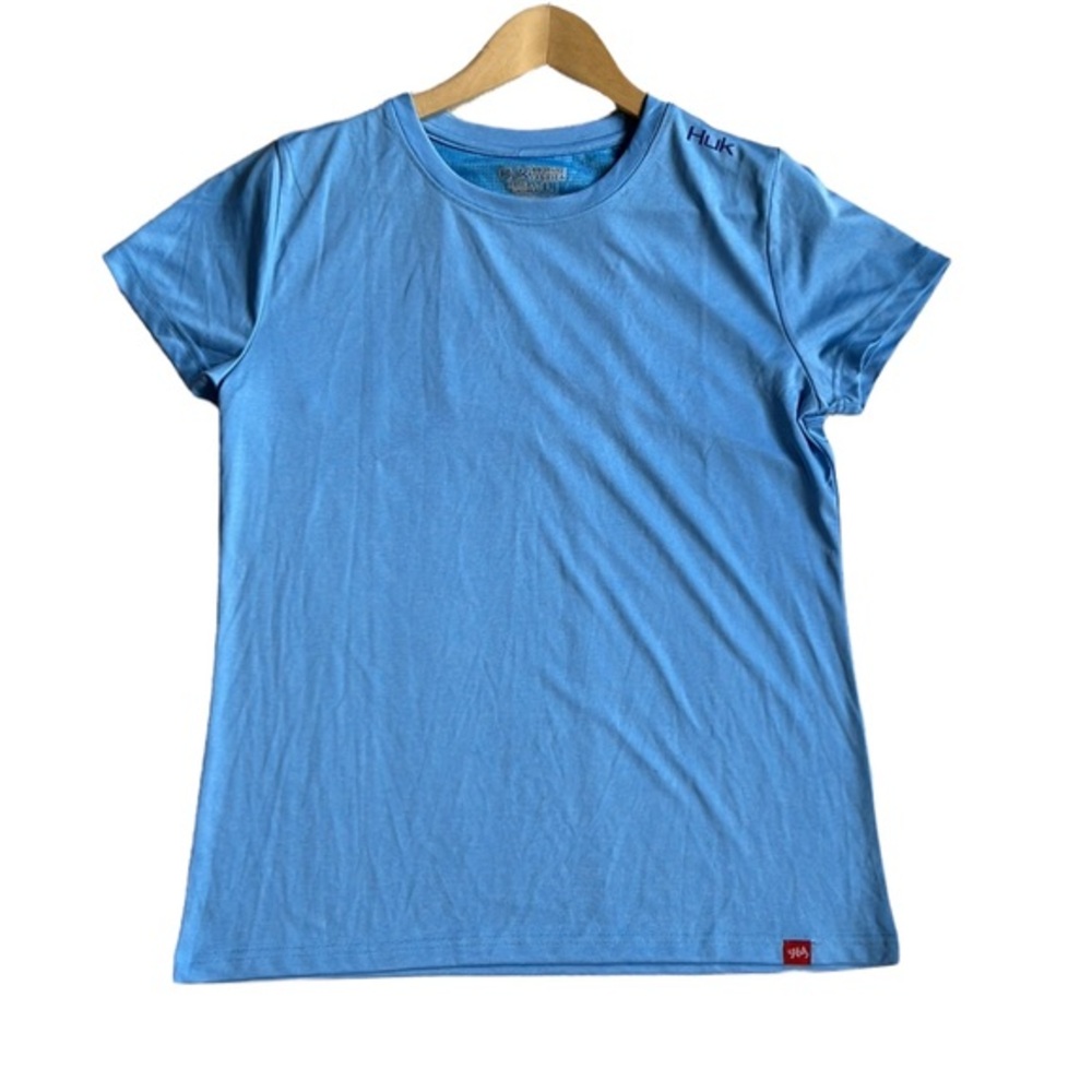 Huk Womens Outdoor ICE Blue Performace Fishing Short Sleeve Tee Shirt Top Size L